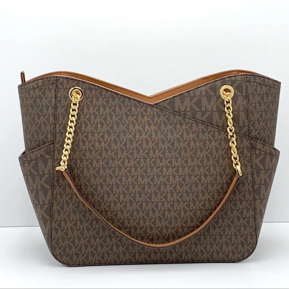 MICHAEL KORS LARGE X CHAIN LOGO SHOULDER BAG BROWN